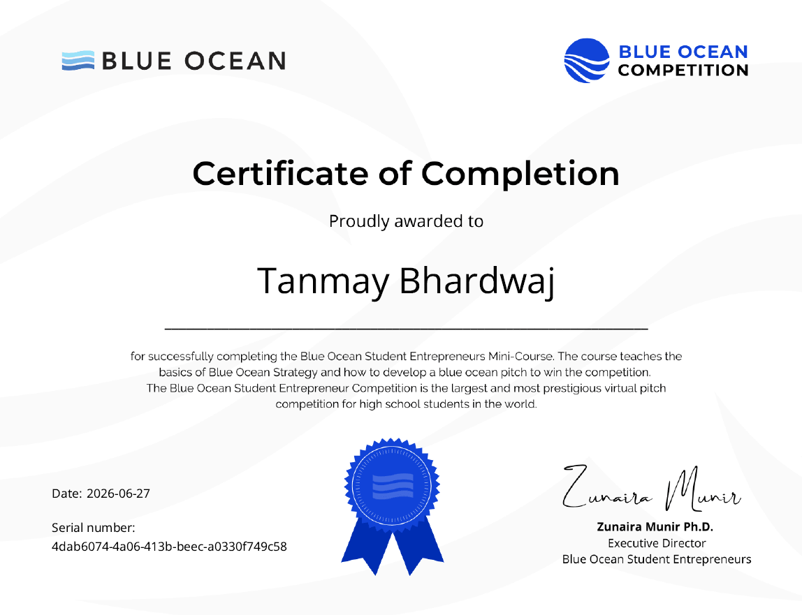 Blue Ocean certificate