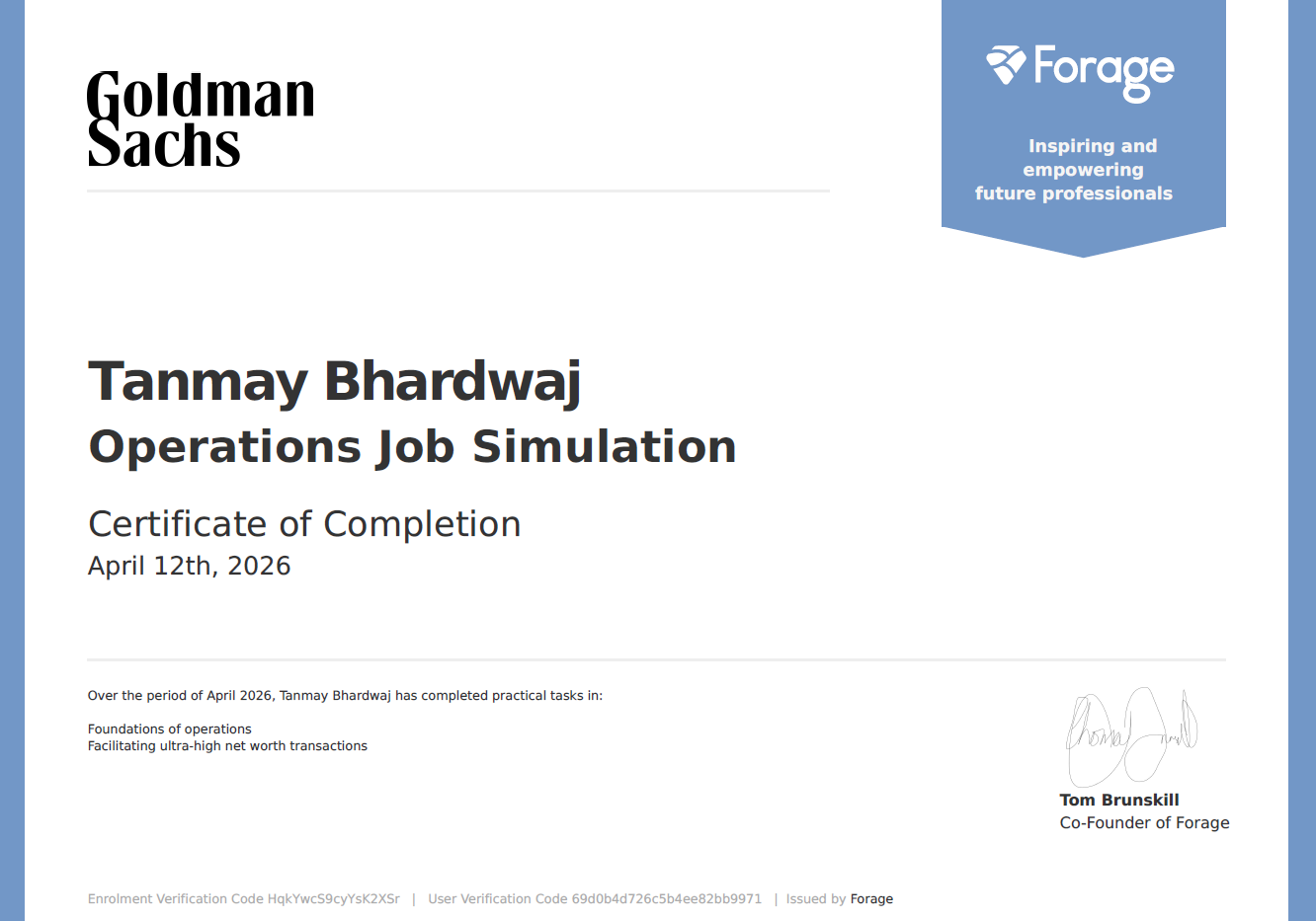 Goldman Sachs certificate